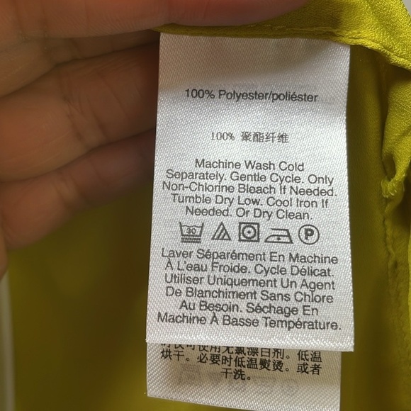 DKNY Yellow/Green Ruched Long Sleeve Blouse sz L - Picture 7 of 7